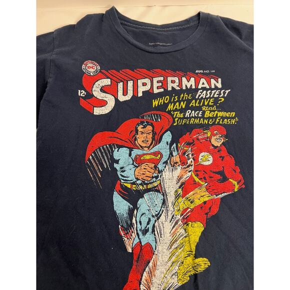 Superman vs The Fastest Man Alive Men's Flash T-Shirt Blue Sz M - Picture 3 of 3